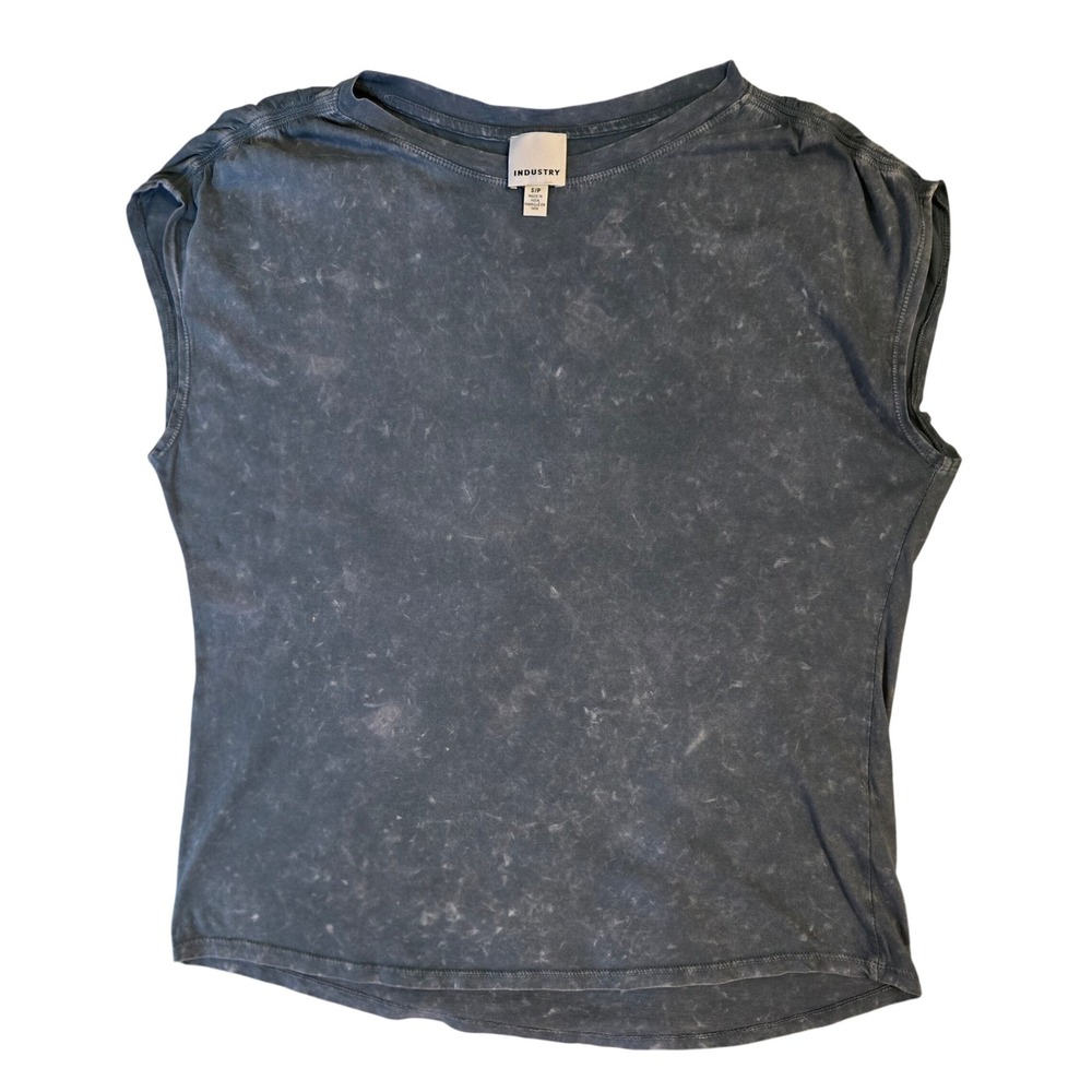 Industry Republic Clothing Women's S Indie Acid Wash Muscle Tee Blue/Gray Cotton